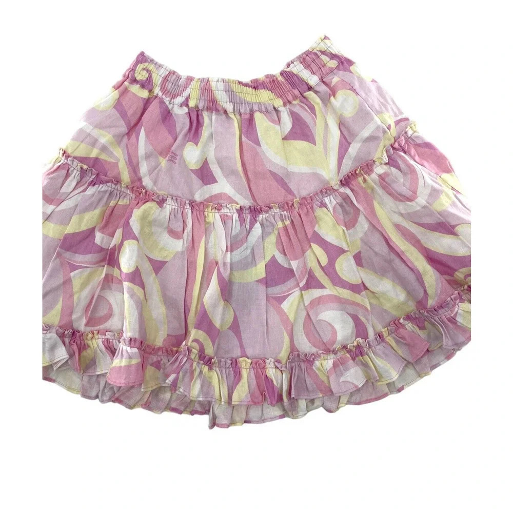Hill House The Paz Skirt Mini Womens S Ruffle Linen Candy Kaleidoscope Pink NEW - Picture 2 of 8